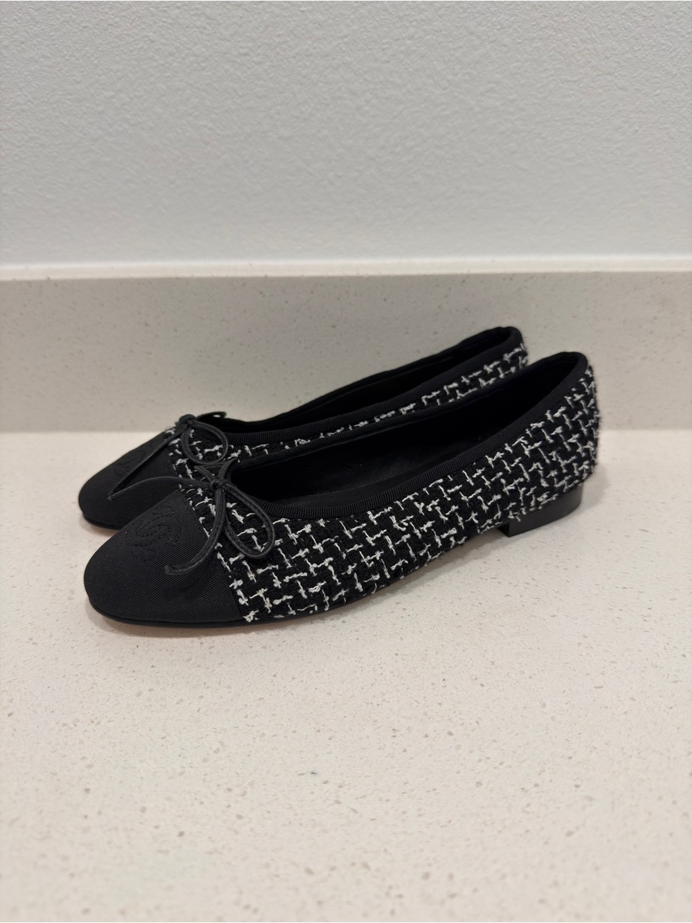 Black Tweed Cap Toe Ballet Flats